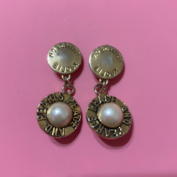 Vintage Moschino Pearls and Peace Clip On Earrings